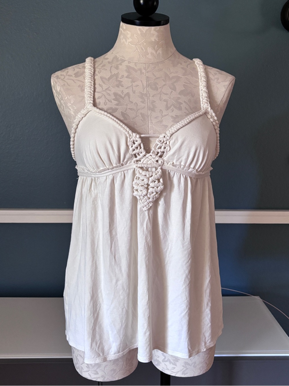 Max Studio Cream Crochet-Detail Tank Top XS NWT